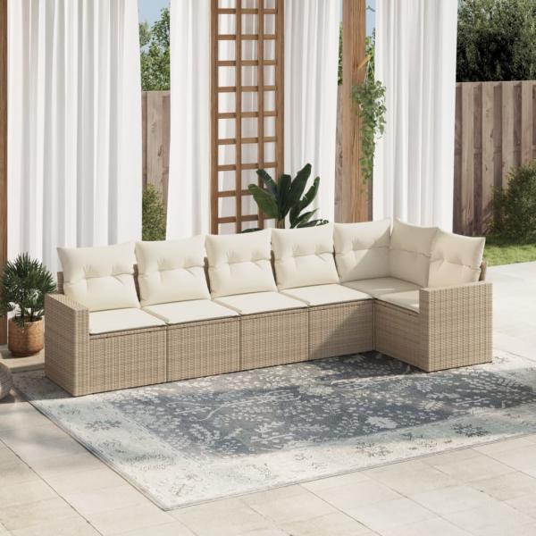 ARDEBO.de - 6-tlg. Garten-Sofagarnitur mit Kissen Beige Poly Rattan