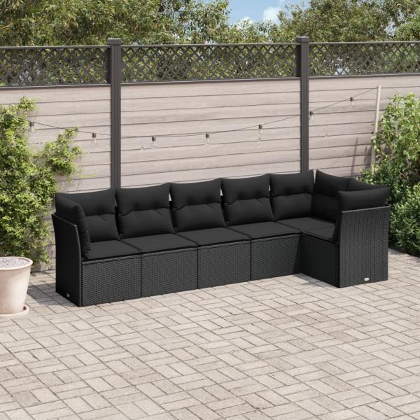 ARDEBO.de - 6-tlg. Garten-Sofagarnitur mit Kissen Schwarz Poly Rattan