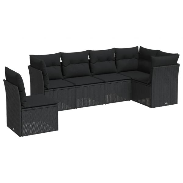 6-tlg. Garten-Sofagarnitur mit Kissen Schwarz Poly Rattan