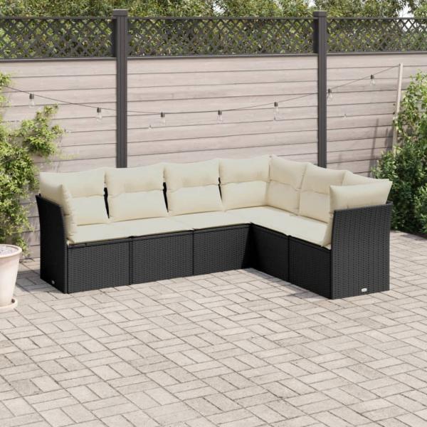 ARDEBO.de - 6-tlg. Garten-Sofagarnitur mit Kissen Schwarz Poly Rattan