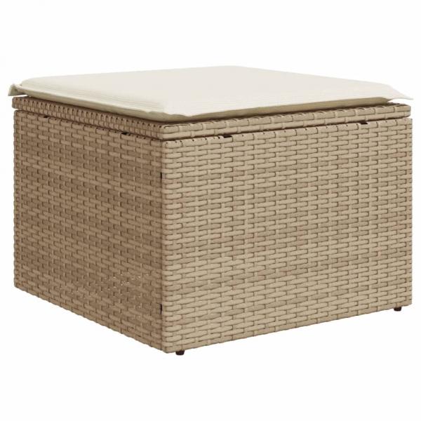 Gartenhocker mit Kissen Beige 55x55x37 cm Poly Rattan