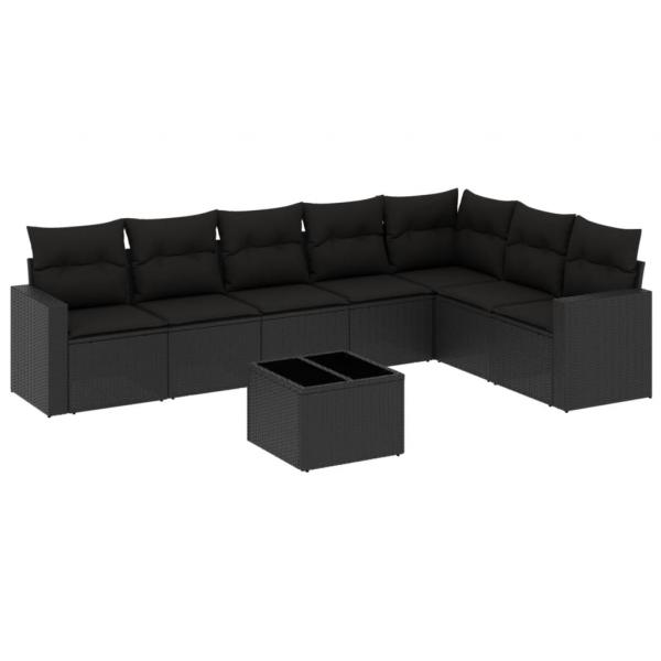 8-tlg. Garten-Sofagarnitur mit Kissen Schwarz Poly Rattan