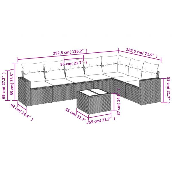 8-tlg. Garten-Sofagarnitur mit Kissen Schwarz Poly Rattan