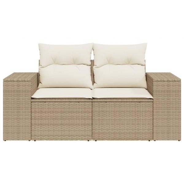 Gartensofa mit Kissen 2-Sitzer Beige Poly Rattan