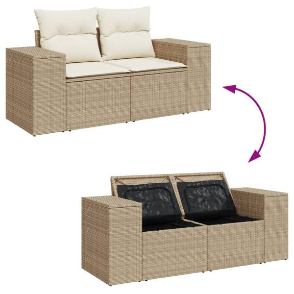 Gartensofa mit Kissen 2-Sitzer Beige Poly Rattan