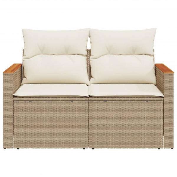 Gartensofa mit Kissen 2-Sitzer Beige Poly Rattan