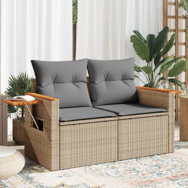 ARDEBO.de - Gartensofa mit Kissen 2-Sitzer Beige Poly Rattan