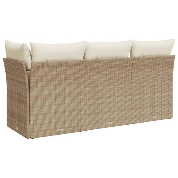 Gartensofa mit Kissen 3-Sitzer Beige Poly Rattan