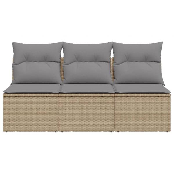 Gartensofa mit Kissen 3-Sitzer Beige Poly Rattan