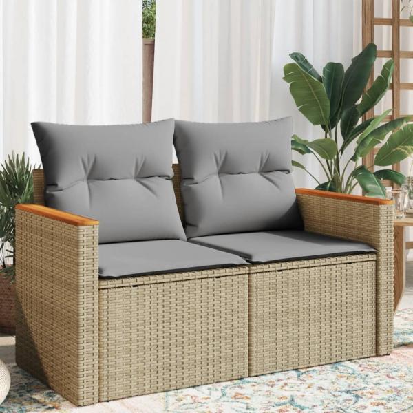 ARDEBO.de - Gartensofa mit Kissen 2-Sitzer Beige Poly Rattan