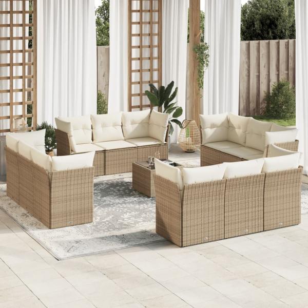 ARDEBO.de - 13-tlg. Garten-Sofagarnitur mit Kissen Beige Poly Rattan