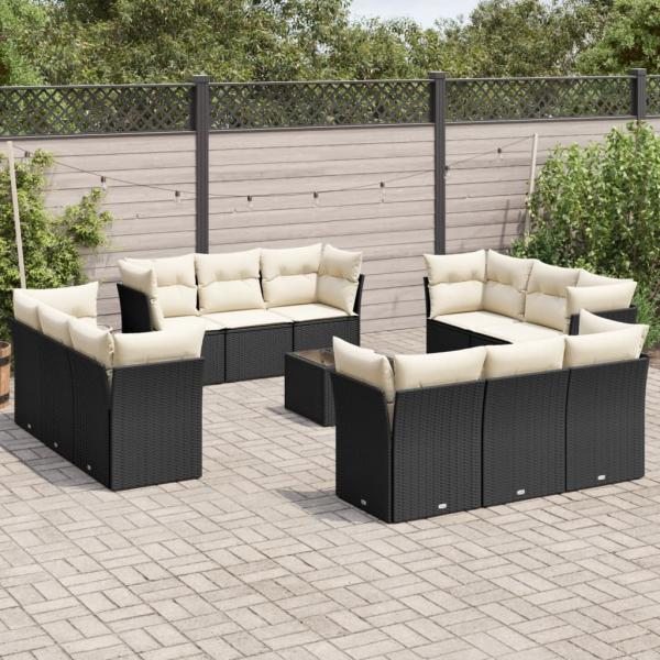 ARDEBO.de - 13-tlg. Garten-Sofagarnitur mit Kissen Schwarz Poly Rattan