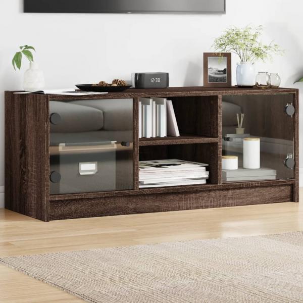 ARDEBO.de - TV-Schrank mit Glastüren Braun Eichen-Optik 102x37x42 cm