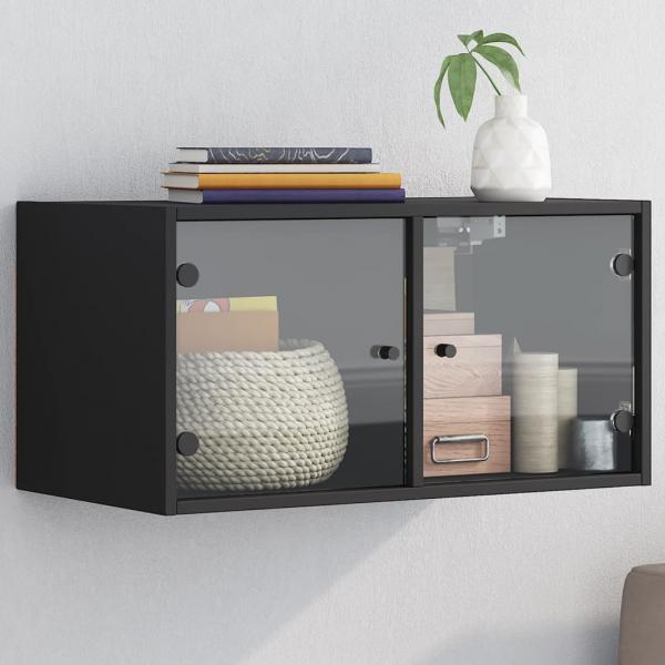 ARDEBO.de - Wandschrank mit Glastüren Schwarz 68,5x37x35 cm