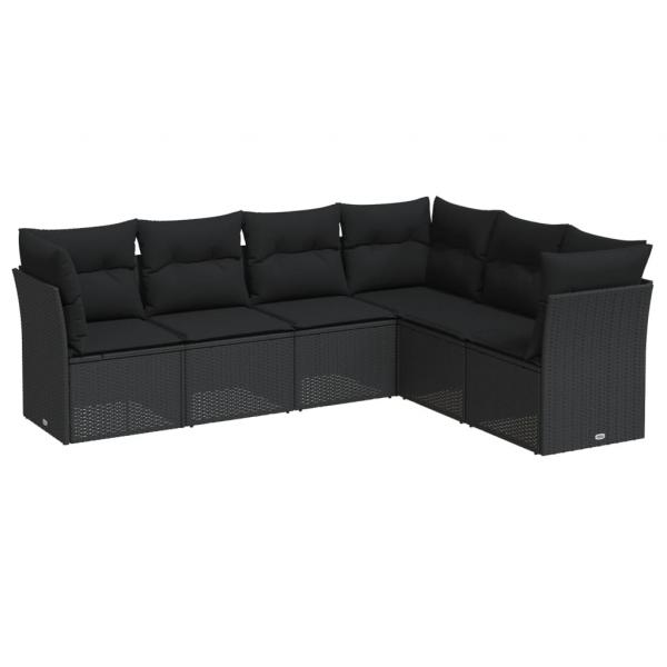 6-tlg. Garten-Sofagarnitur mit Kissen Schwarz Poly Rattan