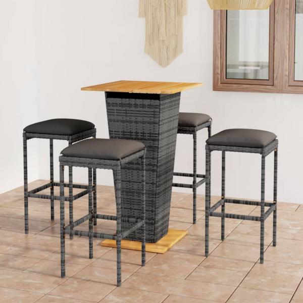 ARDEBO.de - 5-tlg. Gartenbar-Set mit Kissen Poly Rattan Grau