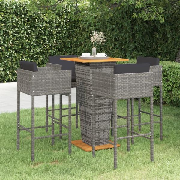 ARDEBO.de - 5-tlg. Gartenbar-Set mit Kissen Poly Rattan Grau