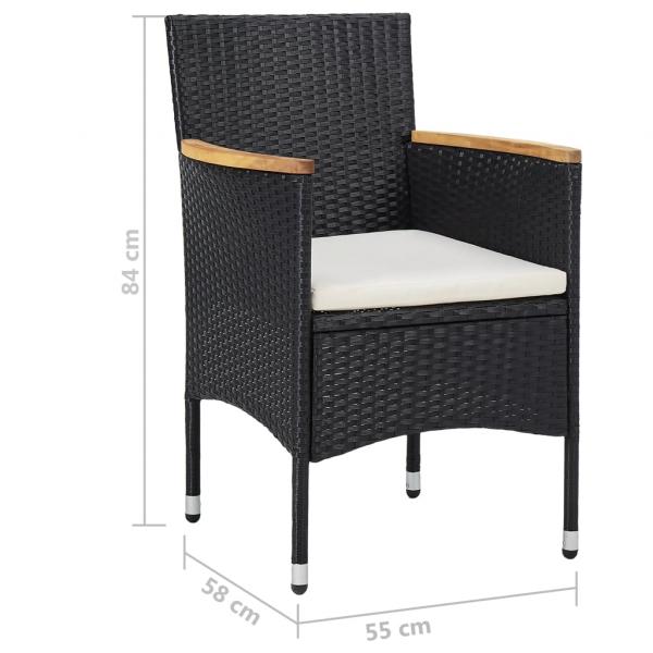 5-tlg. Garten-Essgruppe Poly Rattan und Massivholz Schwarz