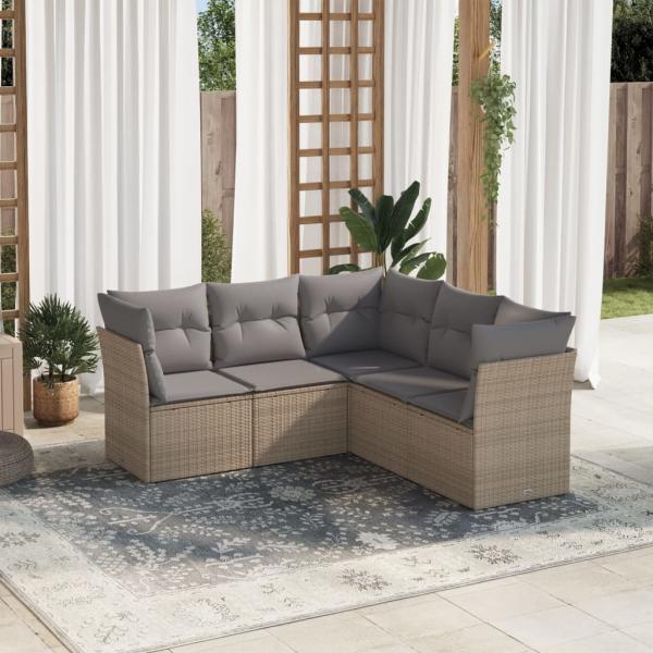 ARDEBO.de - 5-tlg. Garten-Sofagarnitur mit Kissen Beige Poly Rattan