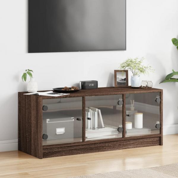 TV-Schrank mit Glastüren Braun Eichen-Optik 102x37x42 cm