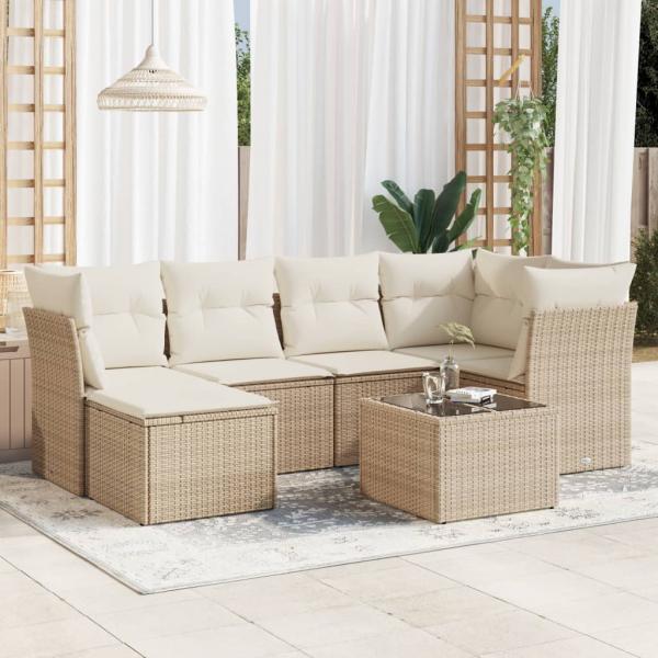 ARDEBO.de - 7-tlg. Garten-Sofagarnitur mit Kissen Beige Poly Rattan