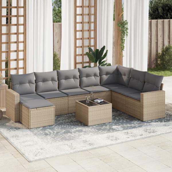 ARDEBO.de - 9-tlg. Garten-Sofagarnitur mit Kissen Beige Poly Rattan