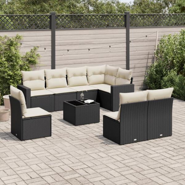 ARDEBO.de - 9-tlg. Garten-Sofagarnitur mit Kissen Schwarz Poly Rattan