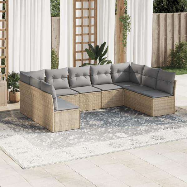 ARDEBO.de - 9-tlg. Garten-Sofagarnitur mit Kissen Beige Poly Rattan