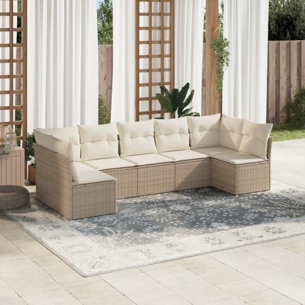 ARDEBO.de - 7-tlg. Garten-Sofagarnitur mit Kissen Beige Poly Rattan