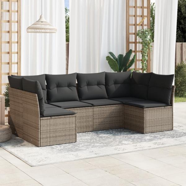 ARDEBO.de - 6-tlg. Garten-Sofagarnitur mit Kissen Grau Poly Rattan