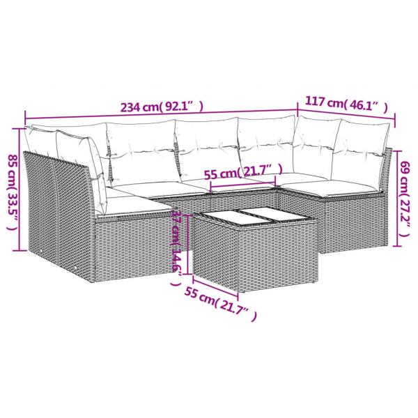 7-tlg. Garten-Sofagarnitur mit Kissen Grau Poly Rattan