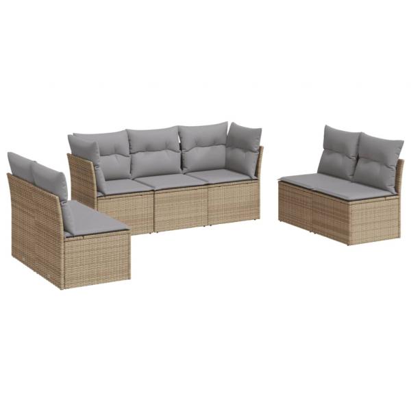 7-tlg. Garten-Sofagarnitur mit Kissen Beige Poly Rattan