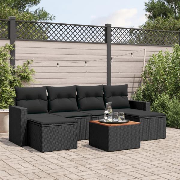 ARDEBO.de - 7-tlg. Garten-Sofagarnitur mit Kissen Schwarz Poly Rattan