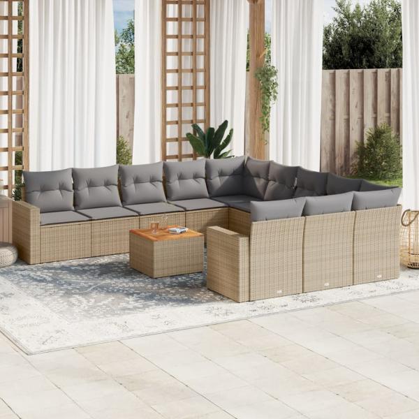 ARDEBO.de - 12-tlg. Garten-Sofagarnitur mit Kissen Beige Poly Rattan