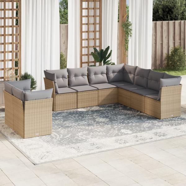 ARDEBO.de - 9-tlg. Garten-Sofagarnitur mit Kissen Beige Poly Rattan