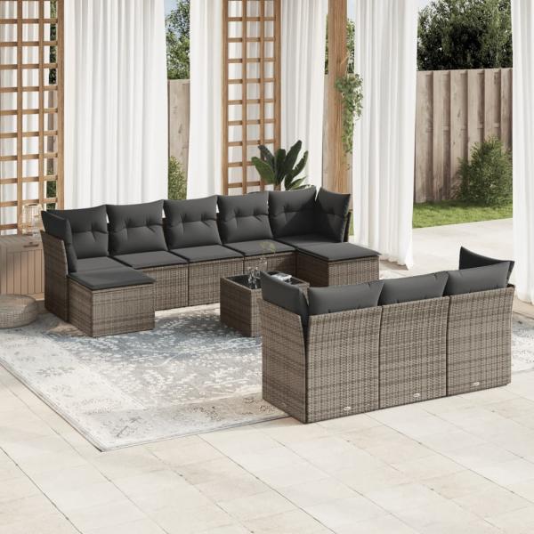 ARDEBO.de - 10-tlg. Garten-Sofagarnitur mit Kissen Grau Poly Rattan