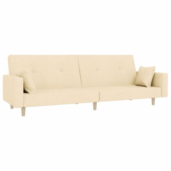 Schlafsofa 2-Sitzer mit 2 Kissen Creme Stoff