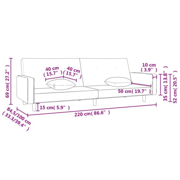 Schlafsofa 2-Sitzer mit 2 Kissen Creme Stoff