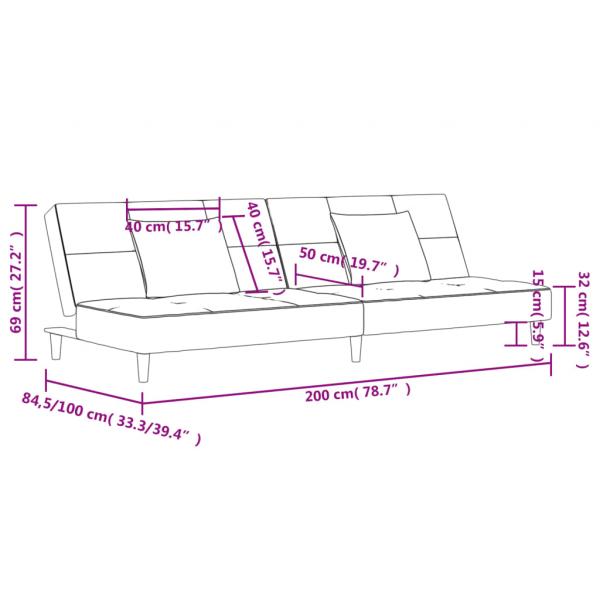 Schlafsofa 2-Sitzer mit 2 Kissen Hellgrau Stoff