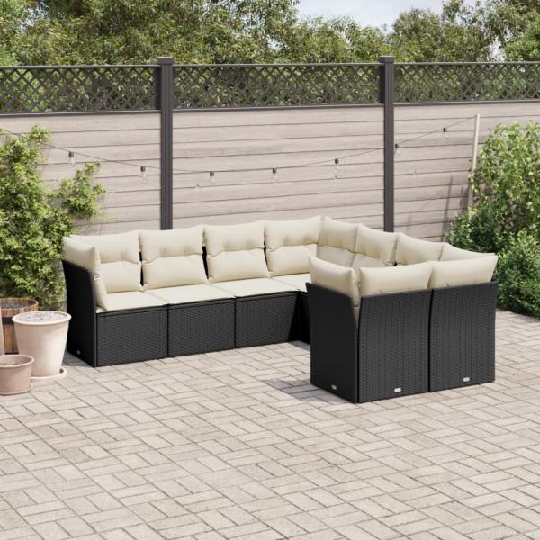 ARDEBO.de - 8-tlg. Garten-Sofagarnitur mit Kissen Schwarz Poly Rattan