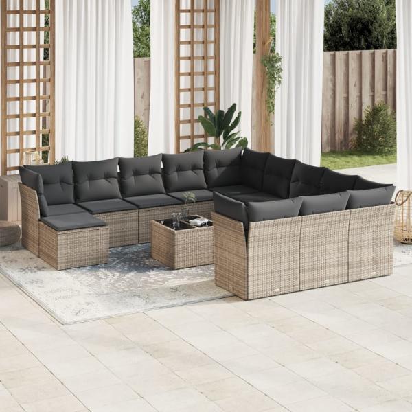 ARDEBO.de - 13-tlg. Garten-Sofagarnitur mit Kissen Grau Poly Rattan