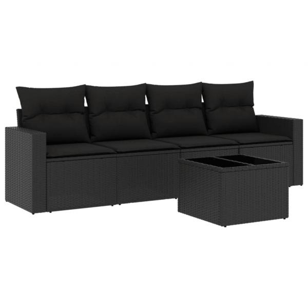 5-tlg. Garten-Sofagarnitur mit Kissen Schwarz Poly Rattan