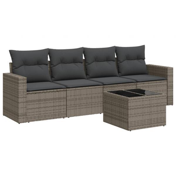 5-tlg. Garten-Sofagarnitur mit Kissen Grau Poly Rattan