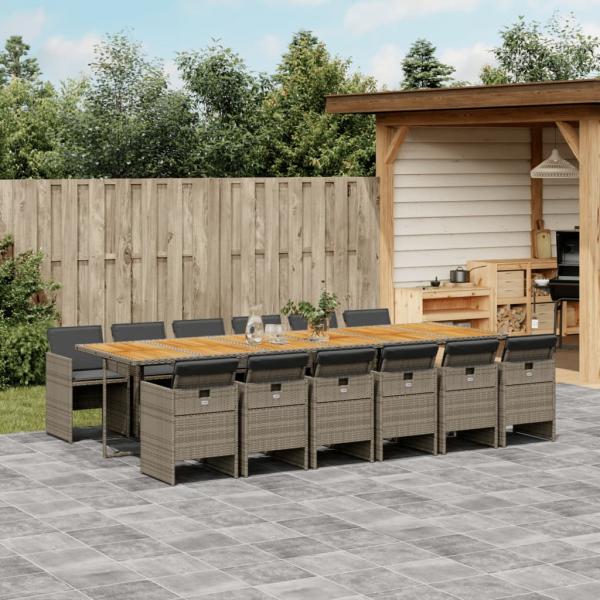 ARDEBO.de - 13-tlg. Garten-Essgruppe mit Kissen Grau Poly Rattan