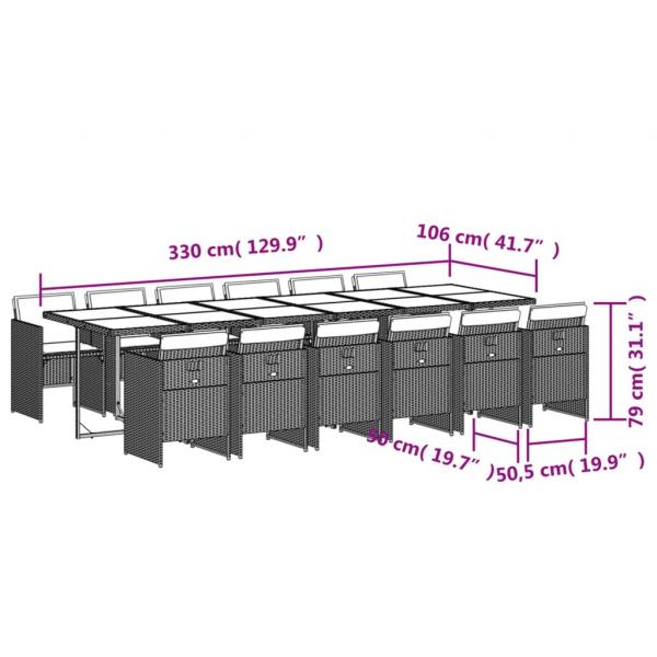 13-tlg. Garten-Essgruppe mit Kissen Grau Poly Rattan