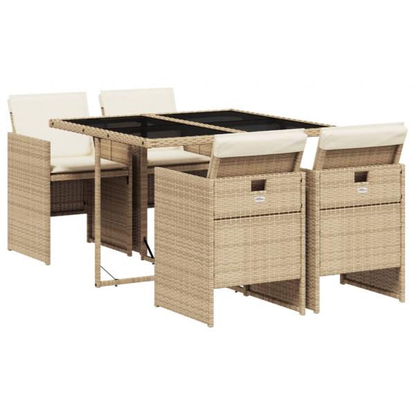 5-tlg. Garten-Essgruppe mit Kissen Beige Poly Rattan