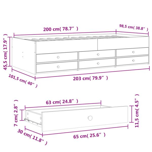 Tagesbett mit Schubladen Betongrau 100x200 cm Holzwerkstoff