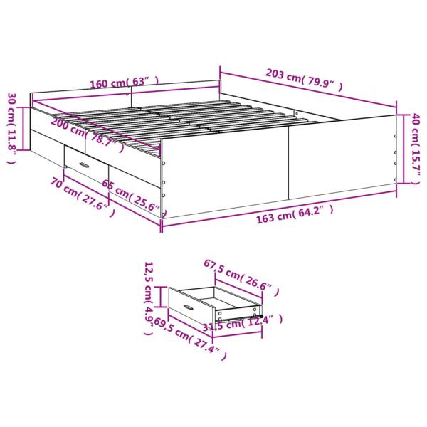 Bettgestell mit Schubladen Grau Sonoma 160x200 cm Holzwerkstoff