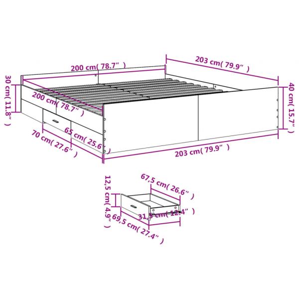 Bettgestell mit Schubladen Braun Eichen-Optik 200x200 cm