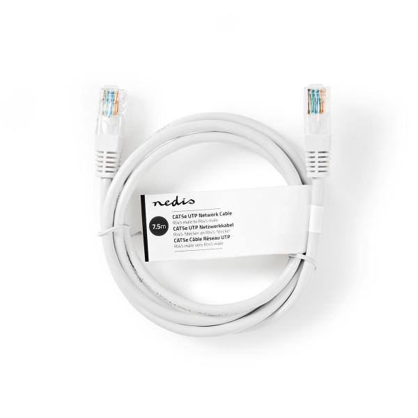 CAT5e-Netzwerkkabel | U/UTP | RJ45 Stecker | RJ45 Stecker | 7.50 m | Rund | PVC | Weiss | Aufhänger (Menge: 30 je Bestelleinheit)